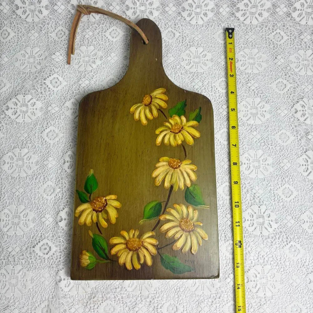 Vintage Hand Painted Floral Wooden Cutting Board Wall Daisy Folk Art Decor